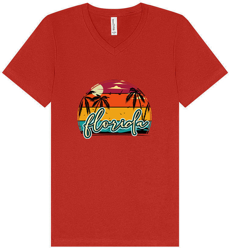 Custom Retro Beach Sunset Unisex V-Neck Shirt