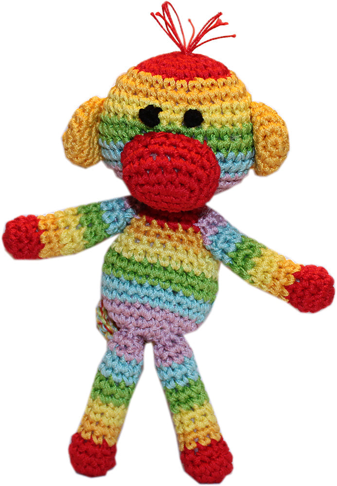 Rizzo the Rainbow Monkey Crocheted Knit Knack Pet Toy