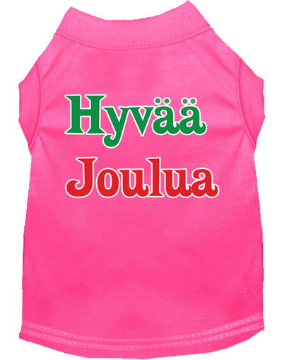 Christmas Screenprinted Dog Shirt, "Hyvaa Joulua"