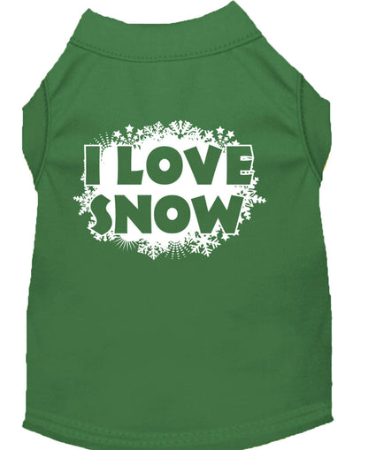 Christmas Screenprinted Dog Shirt, "I Love Snow"