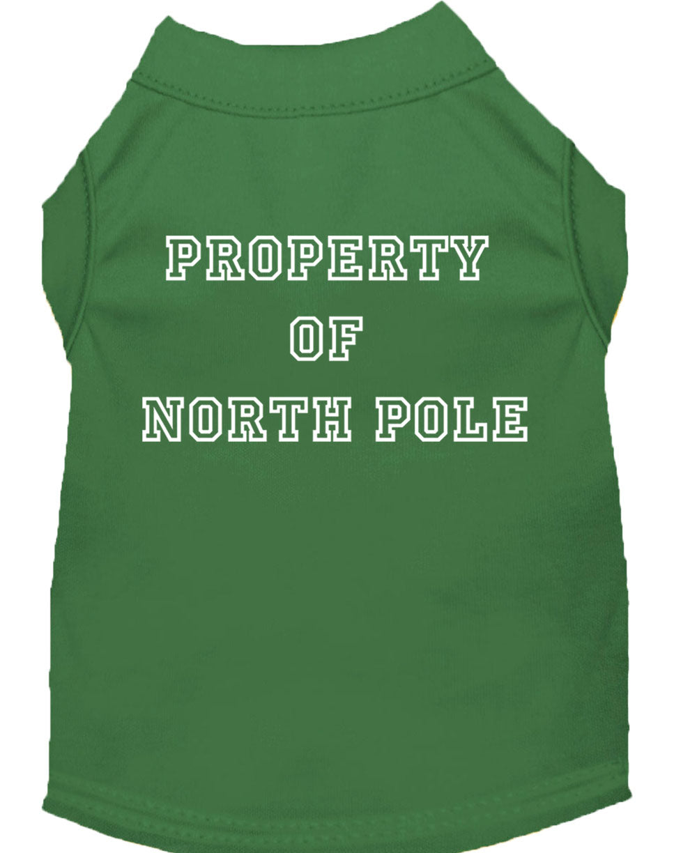 Christmas Screenprinted Dog Shirt, "Property Of North Pole"