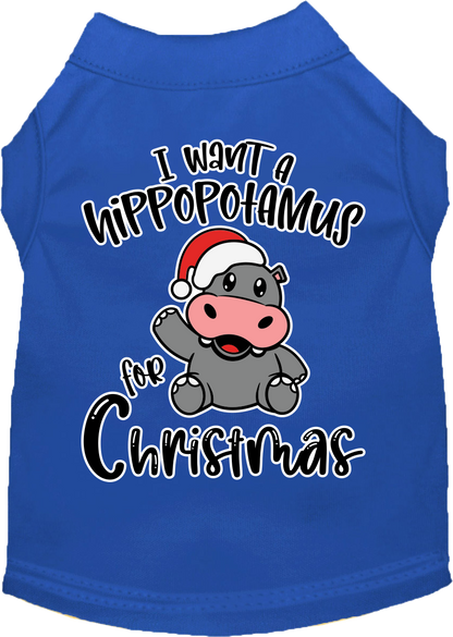 Christmas Pet Dog & Cat Shirt Screen Printed, "I Want A Hippopotamus For Christmas"