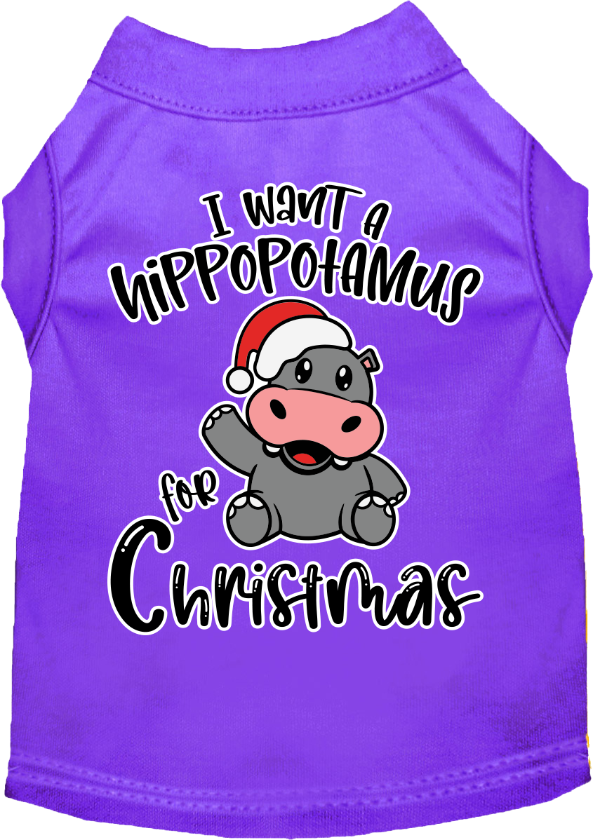 Christmas Pet Dog & Cat Shirt Screen Printed, "I Want A Hippopotamus For Christmas"