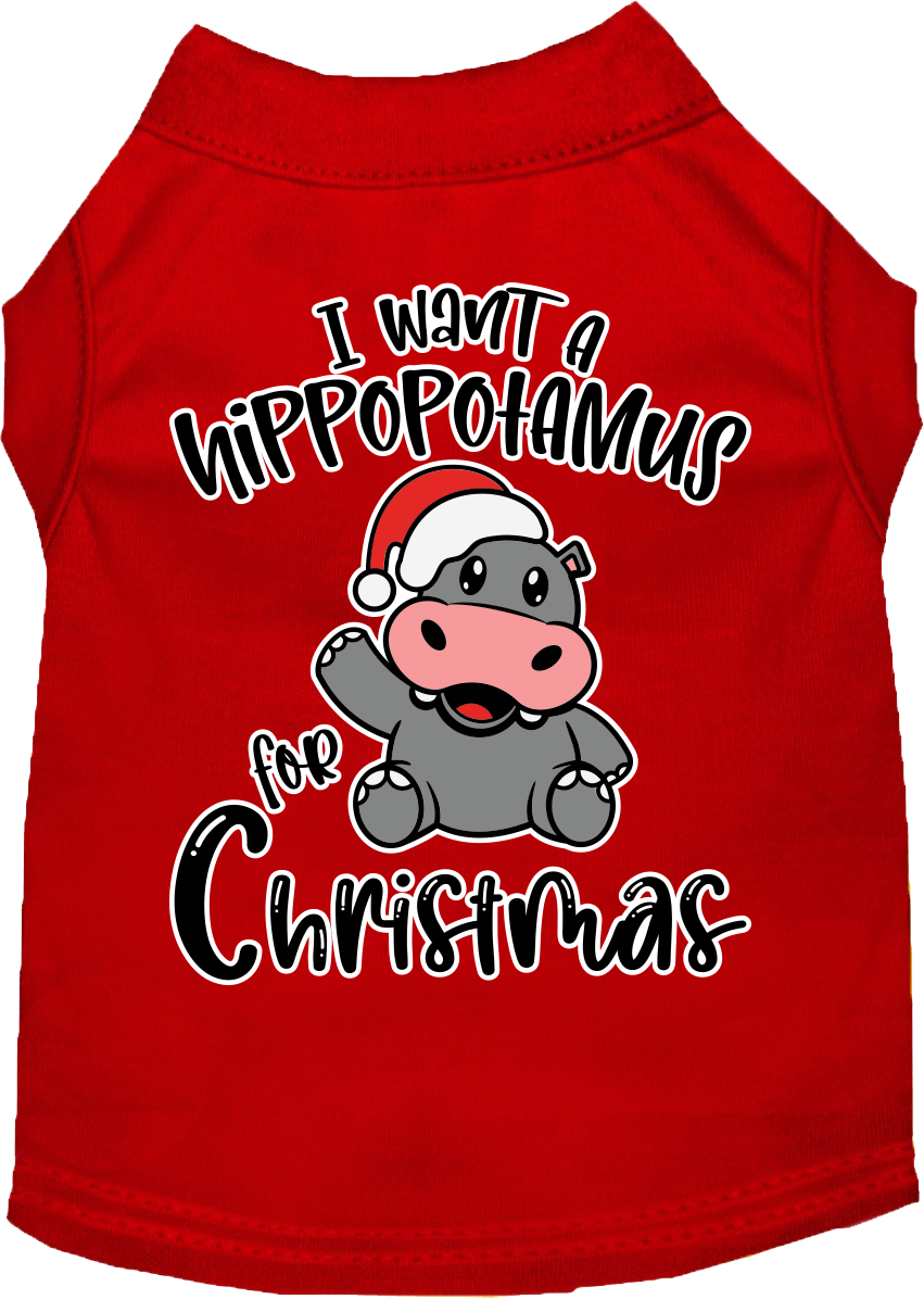 Christmas Pet Dog & Cat Shirt Screen Printed, "I Want A Hippopotamus For Christmas"