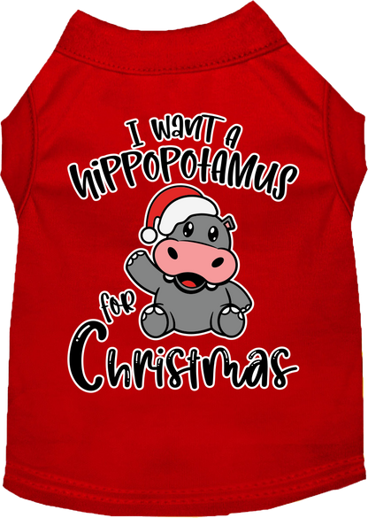 Christmas Pet Dog & Cat Shirt Screen Printed, "I Want A Hippopotamus For Christmas"