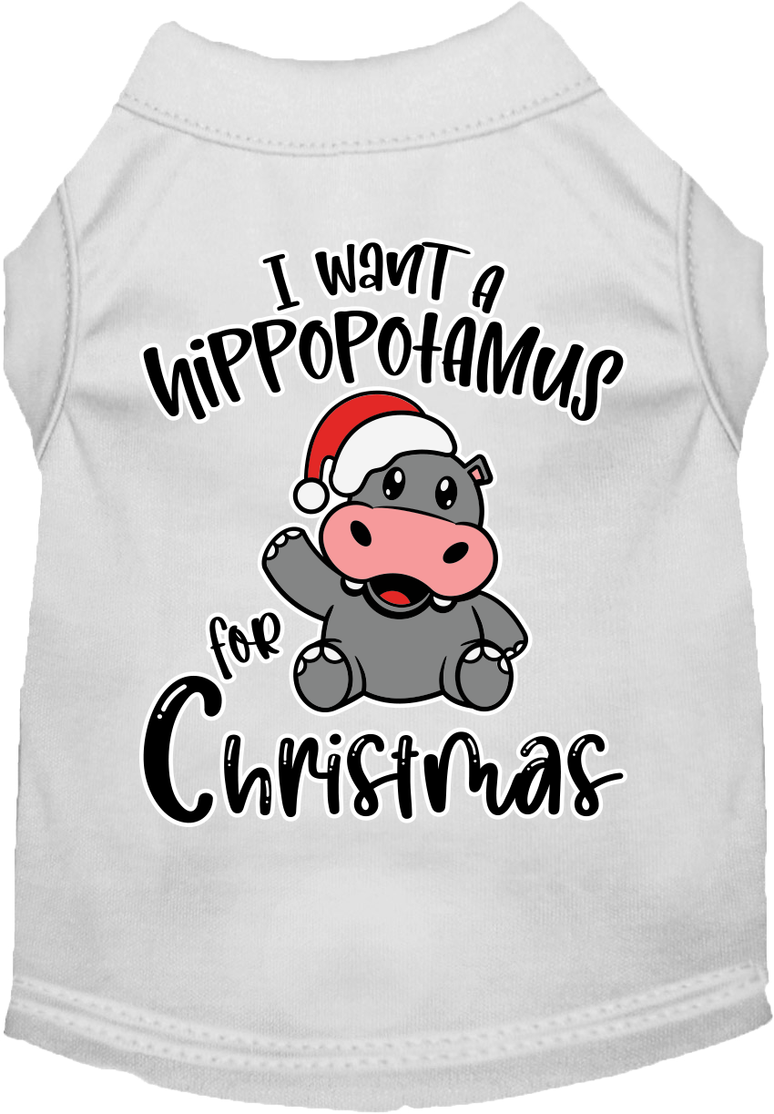 Christmas Pet Dog & Cat Shirt Screen Printed, "I Want A Hippopotamus For Christmas"