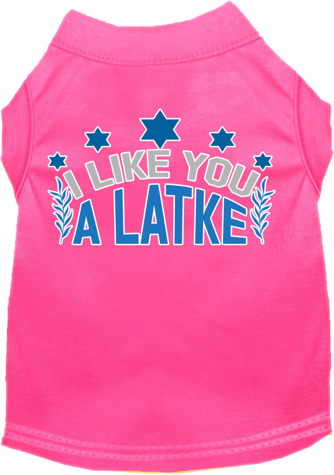 Camiseta para perros y gatos de Hanukkah con serigrafía "I Like You A Latke"