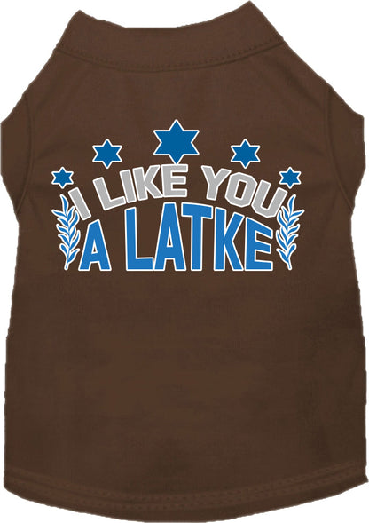 Camiseta para perros y gatos de Hanukkah con serigrafía "I Like You A Latke"