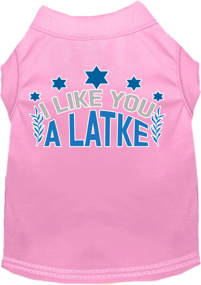 Camiseta para perros y gatos de Hanukkah con serigrafía "I Like You A Latke"