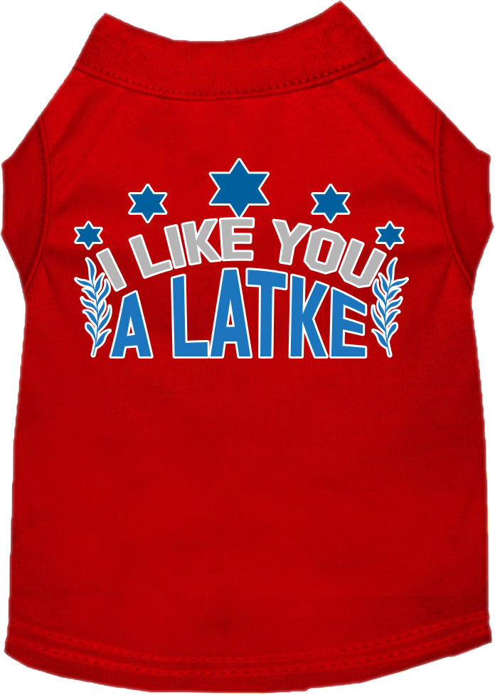 Camiseta para perros y gatos de Hanukkah con serigrafía "I Like You A Latke"