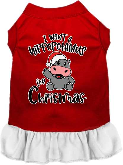 Christmas Pet, Dog and Cat Dress Screen Printed, "I Want A Hippopotamus For Christmas"