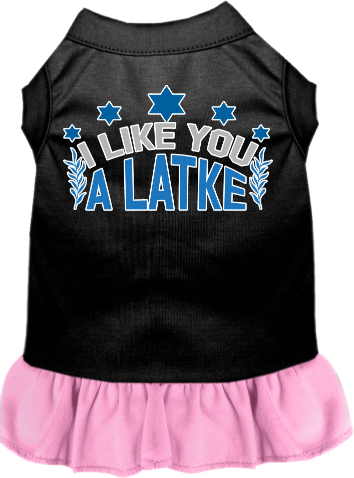 Vestido para mascotas, perros y gatos de Hanukkah con serigrafía "I Like You A Latke"