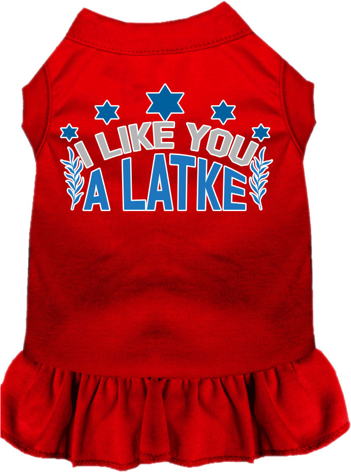 Vestido para mascotas, perros y gatos de Hanukkah con serigrafía "I Like You A Latke"