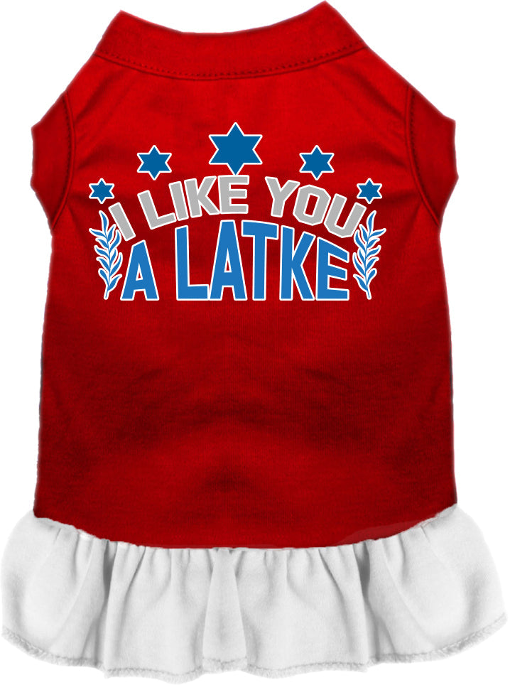 Vestido para mascotas, perros y gatos de Hanukkah con serigrafía "I Like You A Latke"