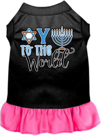 Vestido para mascotas, perros y gatos de Hanukkah serigrafiado con la frase "Oy To The World"