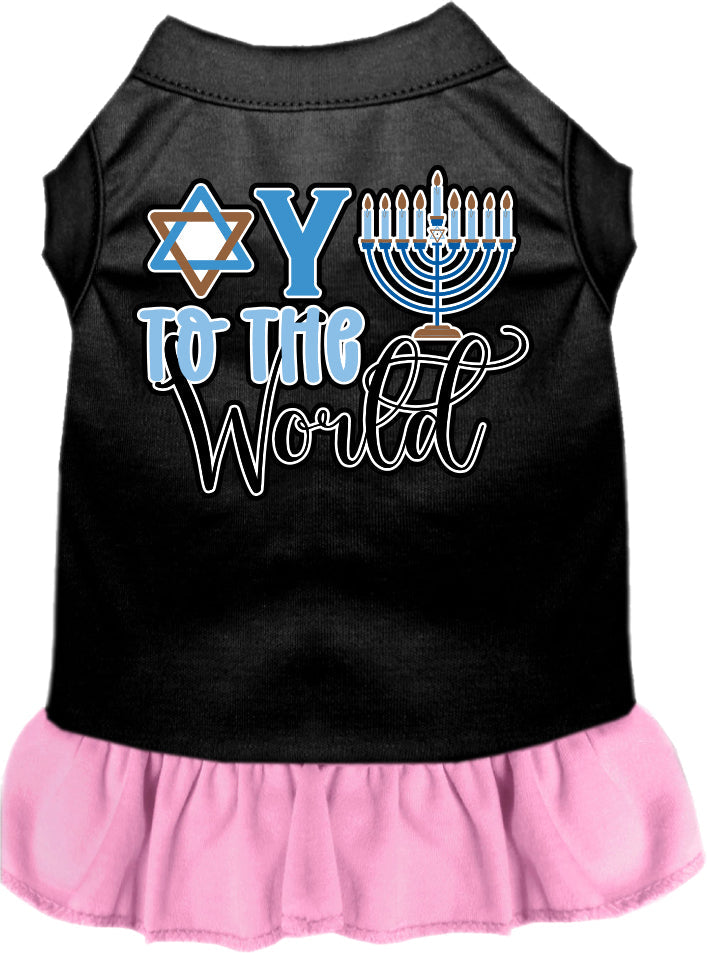 Vestido para mascotas, perros y gatos de Hanukkah serigrafiado con la frase "Oy To The World"