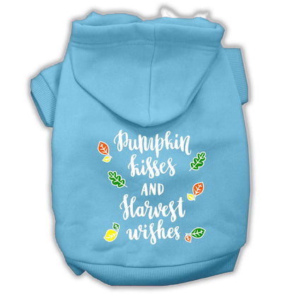 Sudadera con capucha para mascotas, perros y gatos serigrafiada con el texto "Pumpkin Kisses &amp; Harvest Wishes"