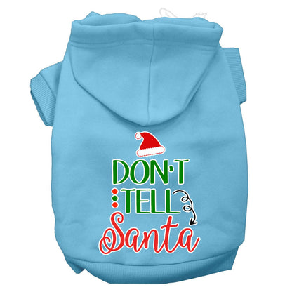 Christmas Pet Dog & Cat Hoodie Screen Printed, "Don't Tell Santa"