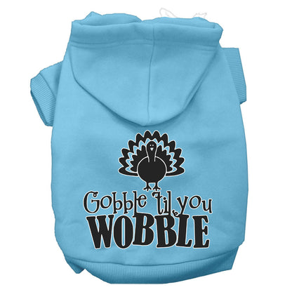 Sudadera con capucha para mascotas, perros y gatos del Día de Acción de Gracias serigrafiada con la frase "Gobble 'Til You Wobble"