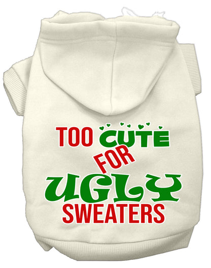 Christmas Pet Dog & Cat Hoodie Screen Printed, "Too Cute For Ugly Sweaters"