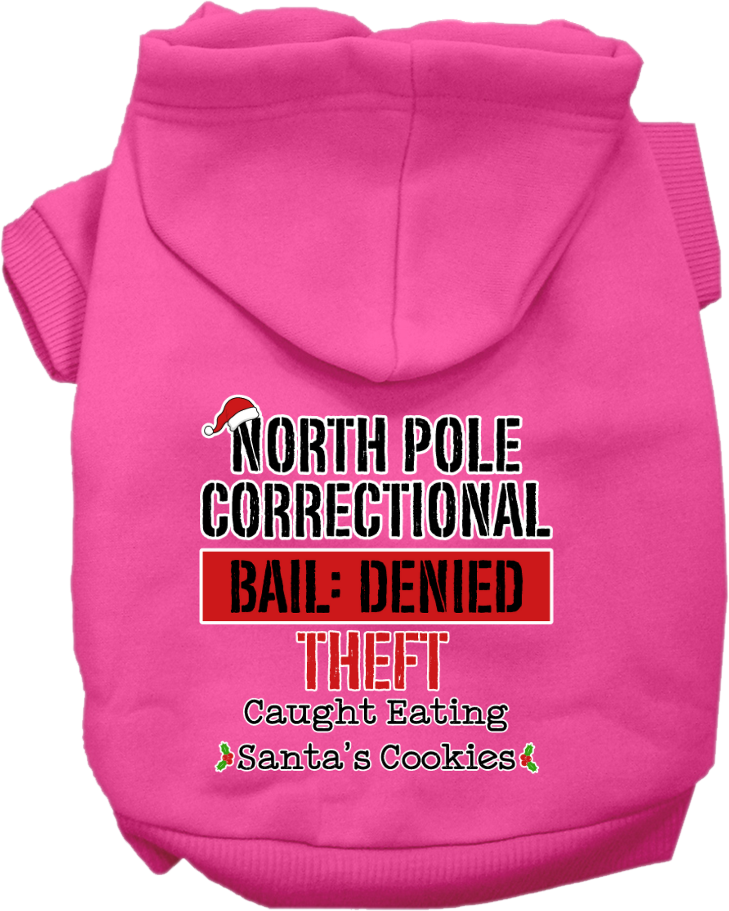 Christmas Pet, Dog & Cat Hoodie Screen Printed, "North Pole Correctional"