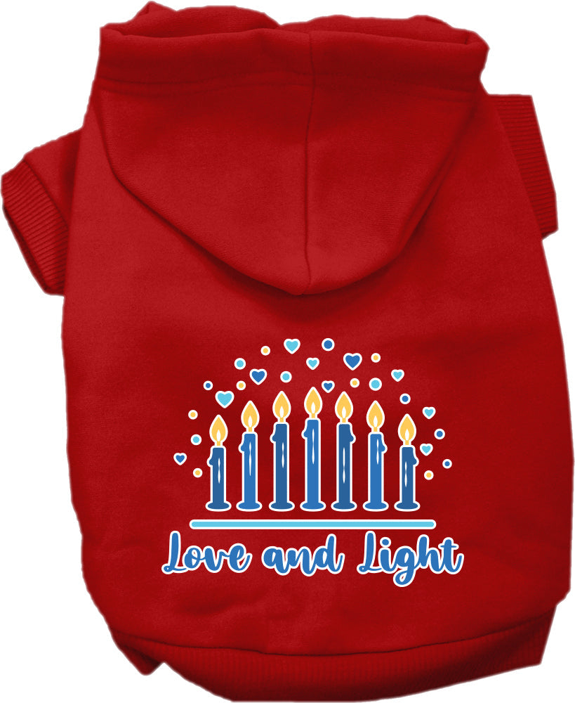 Sudadera con capucha para mascotas, perros y gatos de Hanukkah serigrafiada con la frase "Amor y luz"