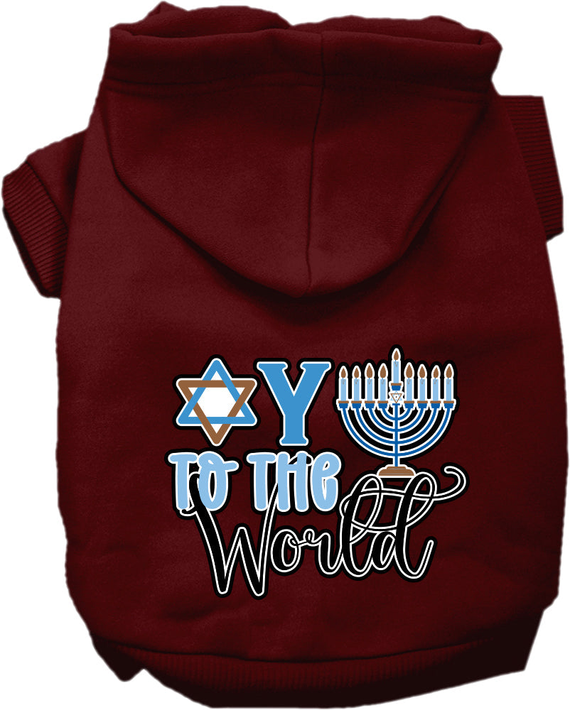 Sudadera con capucha para mascotas, perros y gatos de Hanukkah serigrafiada con la frase "Oy To The World"