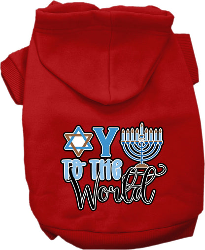 Sudadera con capucha para mascotas, perros y gatos de Hanukkah serigrafiada con la frase "Oy To The World"