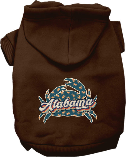 Pet Dog & Cat Screen Printed Hoodie for Small to Medium Pets (Sizes XS-XL), "Alabama Retro Crabs"