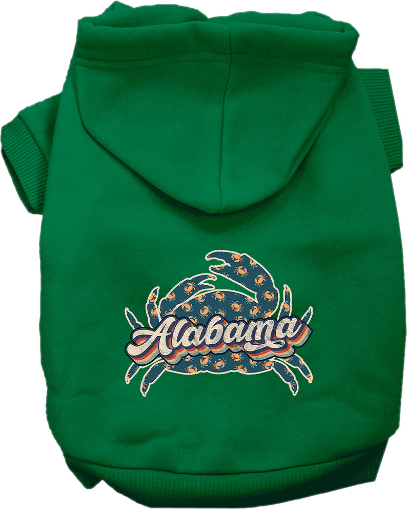 Sudadera con capucha serigrafiada para perros y gatos, para mascotas pequeñas y medianas (tallas XS a XL), "Alabama Retro Crabs"