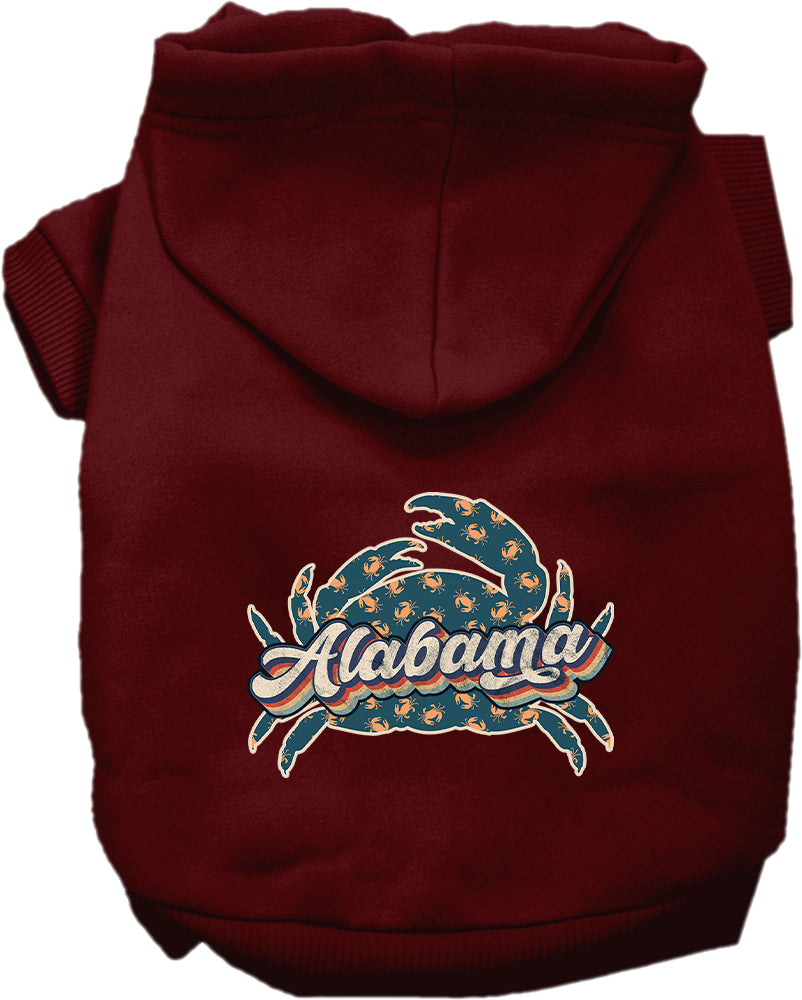 Sudadera con capucha serigrafiada para perros y gatos, para mascotas pequeñas y medianas (tallas XS a XL), "Alabama Retro Crabs"