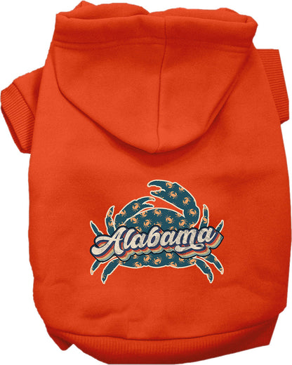 Pet Dog & Cat Screen Printed Hoodie for Small to Medium Pets (Sizes XS-XL), "Alabama Retro Crabs"