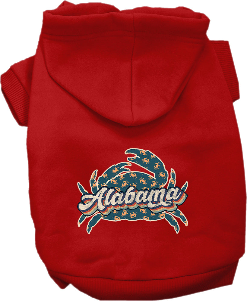 Pet Dog & Cat Screen Printed Hoodie for Small to Medium Pets (Sizes XS-XL), "Alabama Retro Crabs"