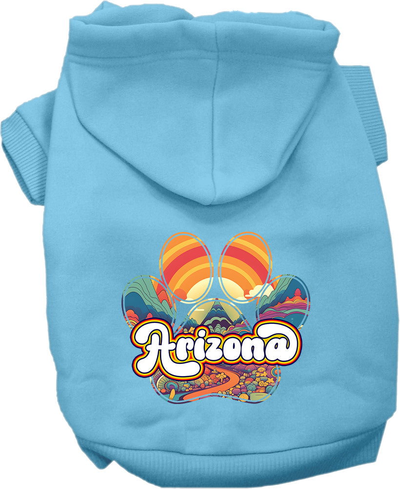 Sudadera con capucha serigrafiada para perros y gatos, para mascotas pequeñas y medianas (tallas XS a XL), "Arizona Groovy Summit"