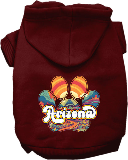 Sudadera con capucha serigrafiada para perros y gatos, para mascotas pequeñas y medianas (tallas XS a XL), "Arizona Groovy Summit"