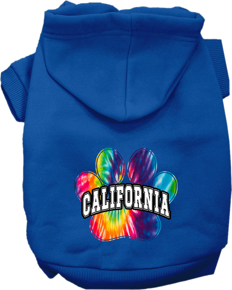 Sudadera con capucha serigrafiada para perros y gatos, para mascotas medianas y grandes (tallas 2XL-6XL), "California Bright Tie Dye"