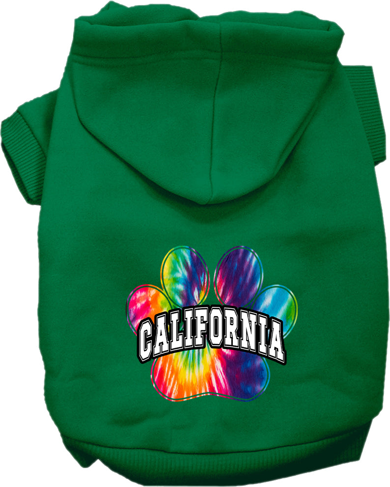 Sudadera con capucha serigrafiada para perros y gatos, para mascotas medianas y grandes (tallas 2XL-6XL), "California Bright Tie Dye"