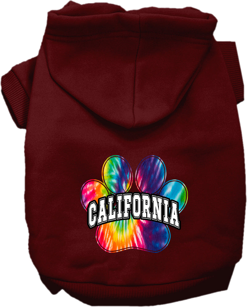 Sudadera con capucha serigrafiada para perros y gatos, para mascotas medianas y grandes (tallas 2XL-6XL), "California Bright Tie Dye"