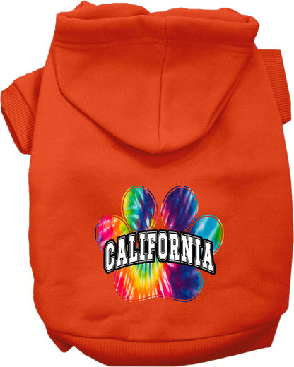 Sudadera con capucha serigrafiada para perros y gatos, para mascotas medianas y grandes (tallas 2XL-6XL), "California Bright Tie Dye"