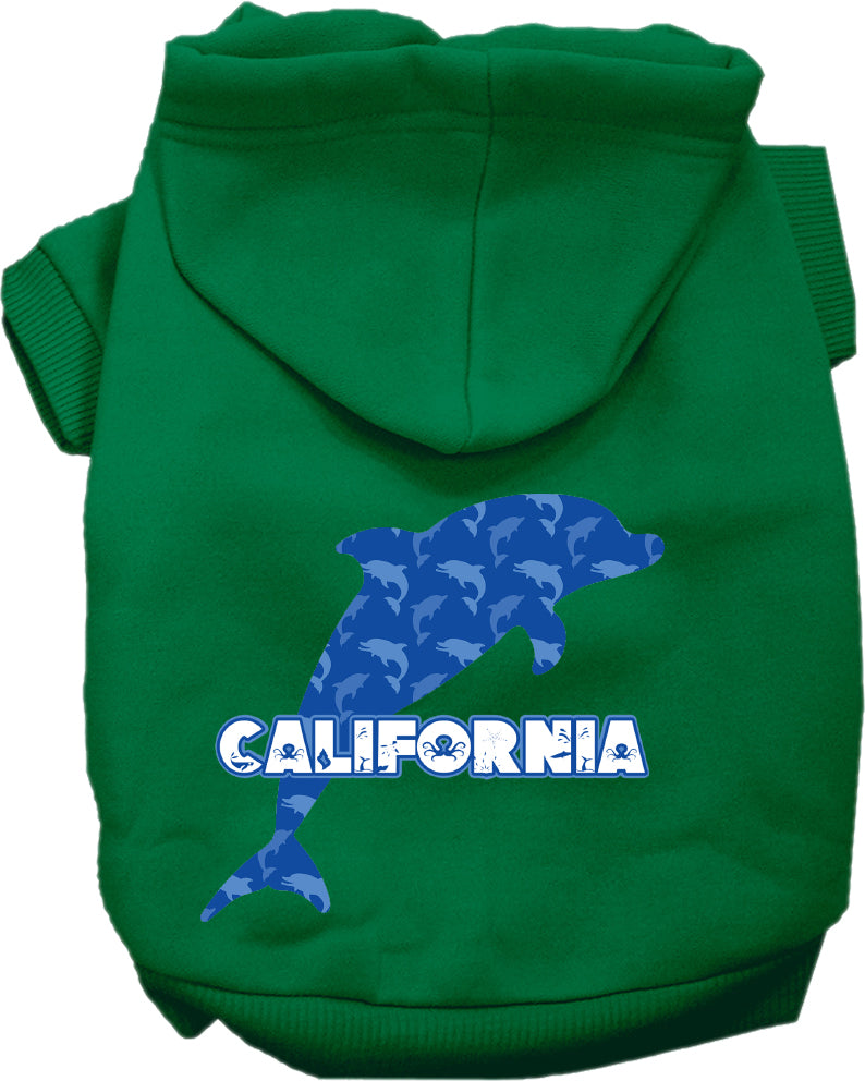 Pet Dog & Cat Screen Printed Hoodie for Medium to Large Pets (Sizes 2XL-6XL), "California Blue Dolphins"