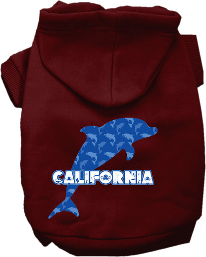 Sudadera con capucha serigrafiada para perros y gatos, para mascotas medianas y grandes (tallas 2XL-6XL), "California Blue Dolphins"