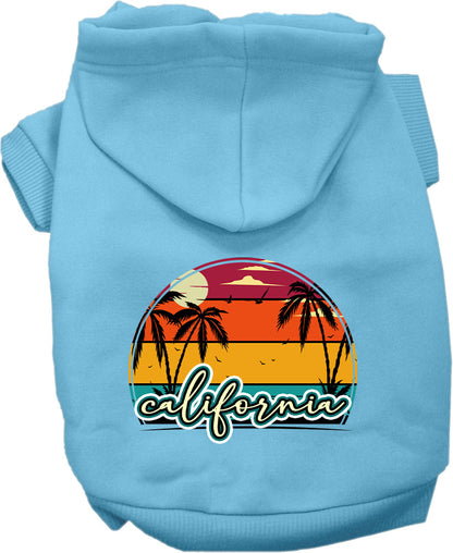 Sudadera con capucha serigrafiada para perros y gatos, para mascotas medianas y grandes (tallas 2XL-6XL), "California Retro Beach Sunset"