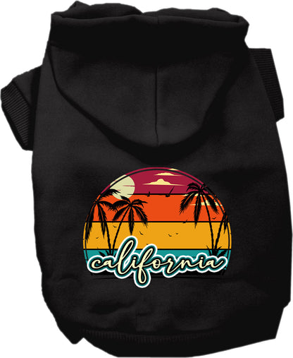 Sudadera con capucha serigrafiada para perros y gatos, para mascotas medianas y grandes (tallas 2XL-6XL), "California Retro Beach Sunset"