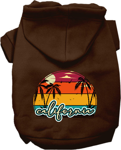 Sudadera con capucha serigrafiada para perros y gatos, para mascotas medianas y grandes (tallas 2XL-6XL), "California Retro Beach Sunset"