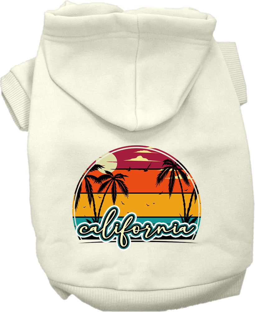 Sudadera con capucha serigrafiada para perros y gatos, para mascotas medianas y grandes (tallas 2XL-6XL), "California Retro Beach Sunset"