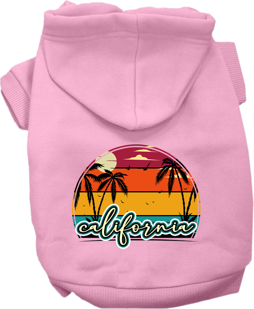 Sudadera con capucha serigrafiada para perros y gatos, para mascotas medianas y grandes (tallas 2XL-6XL), "California Retro Beach Sunset"