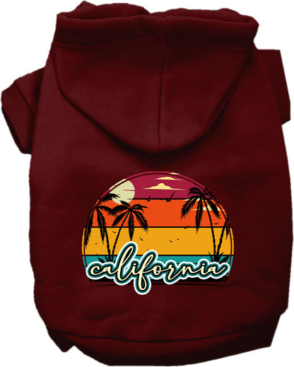 Sudadera con capucha serigrafiada para perros y gatos, para mascotas medianas y grandes (tallas 2XL-6XL), "California Retro Beach Sunset"