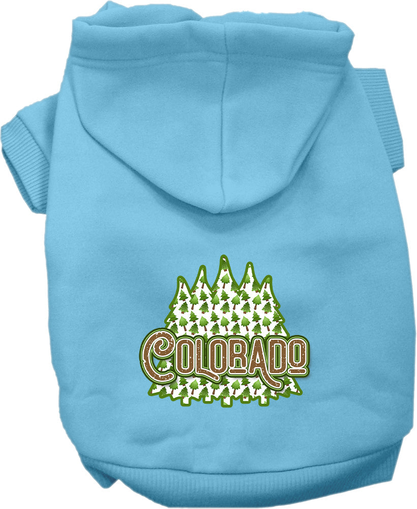 Pet Dog & Cat Screen Printed Hoodie for Small to Medium Pets (Sizes XS-XL), "Colorado Woodland Trees"