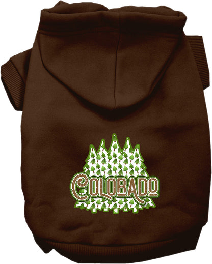 Pet Dog & Cat Screen Printed Hoodie for Small to Medium Pets (Sizes XS-XL), "Colorado Woodland Trees"