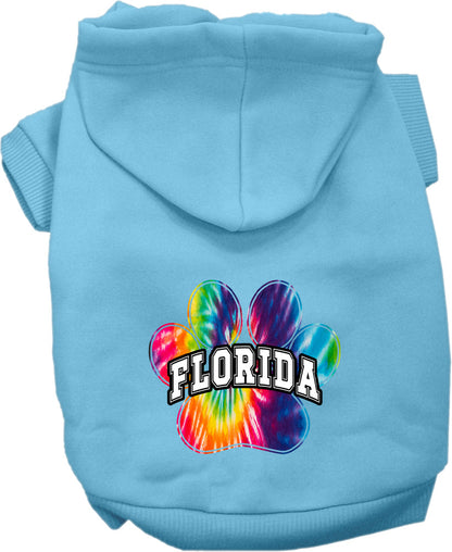 Sudadera con capucha serigrafiada para perros y gatos, para mascotas medianas y grandes (tallas 2XL-6XL), "Florida Bright Tie Dye"